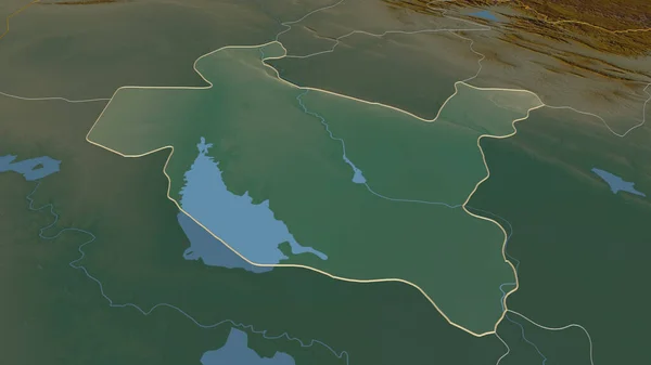 把重点放在Sala Din 伊拉克省 斜的角度 带有地表水的地形图 3D渲染 — 图库照片