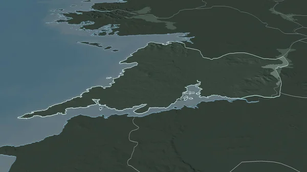 アイルランドのクレア にズームアウト概要 嘘の見方だ 水面と行政区画の色と衝突した地図 3Dレンダリング — ストック写真
