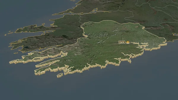 Inzoomen Cork Graafschap Ierland Geëxtrudeerd Obliek Perspectief Satellietbeelden Weergave — Stockfoto
