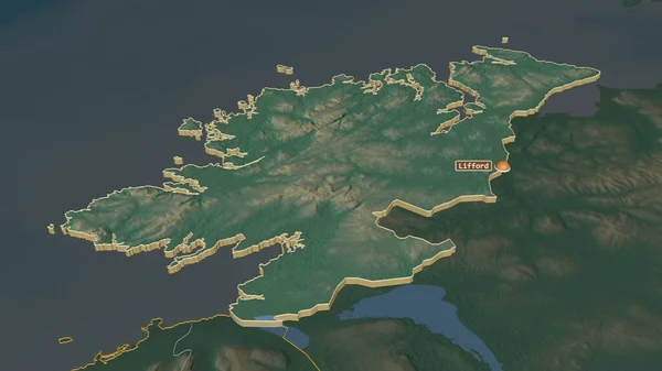 ドネガル アイルランドの郡 でズーム押出 嘘の見方だ 地表水と地形救援マップ 3Dレンダリング — ストック写真
