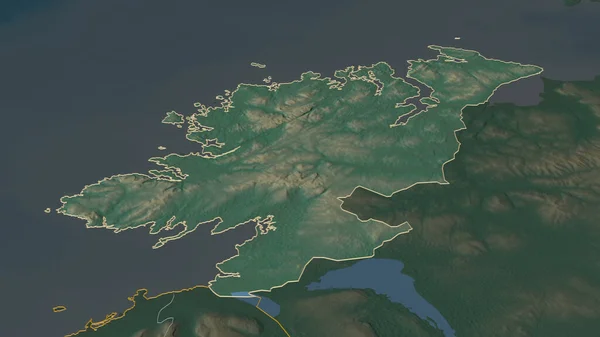 ドネガル アイルランドの郡 でズームアウト概要 嘘の見方だ 地表水と地形救援マップ 3Dレンダリング — ストック写真