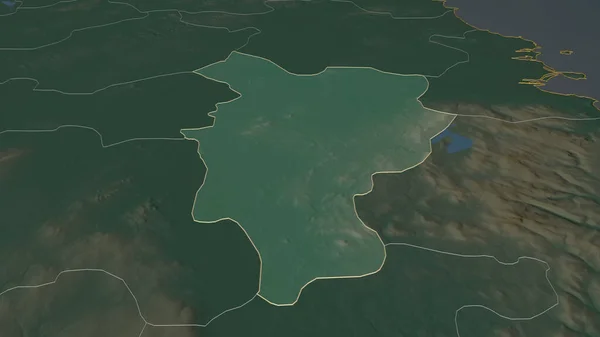 放大到基尔达尔县 爱尔兰县 斜的角度 带有地表水的地形图 3D渲染 — 图库照片