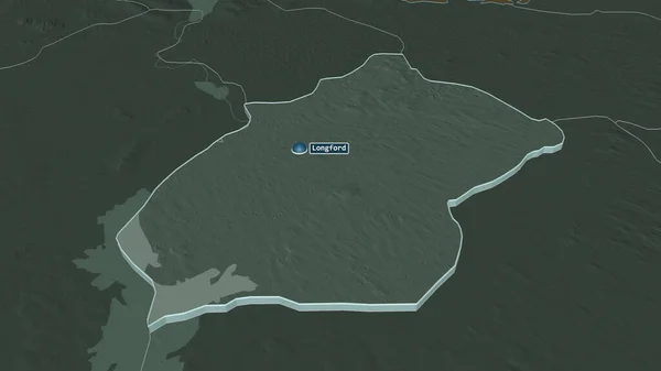 Ampliar Longford Condado Irlanda Extruido Perspectiva Oblicua Mapa Coloreado Tocado — Foto de Stock