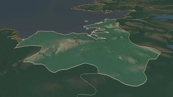 放大斯莱戈 爱尔兰县 斜的角度 带有地表水的地形图 3D渲染 — 图库照片