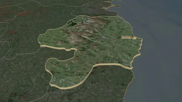 Inzoomen Wicklow Graafschap Ierland Geëxtrudeerd Obliek Perspectief Satellietbeelden Weergave — Stockfoto