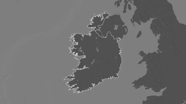 Zarysowany Kształt Obszaru Irlandii Dwupoziomowa Mapa Wysokości Wodami Powierzchniowymi Renderowanie — Zdjęcie stockowe