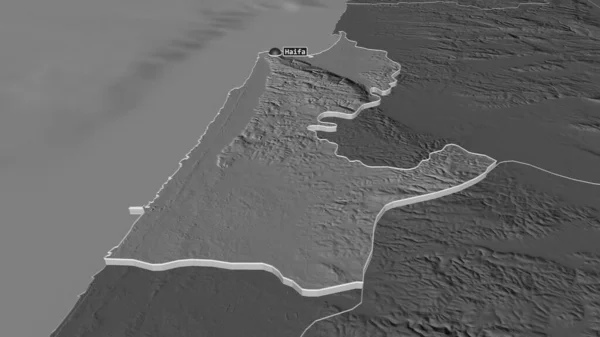 ハイファ イスラエルの地区 でズームが押出ました 嘘の見方だ 地表水と二階の標高マップ 3Dレンダリング — ストック写真