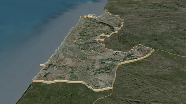 Ampliar Haifa Distrito Israel Extruido Perspectiva Oblicua Imágenes Satélite Renderizado — Foto de Stock