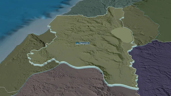 Zoom Hazafon Distrito Israel Extrudido Perspectiva Óbvia Mapa Colorido Esburacado — Fotografia de Stock