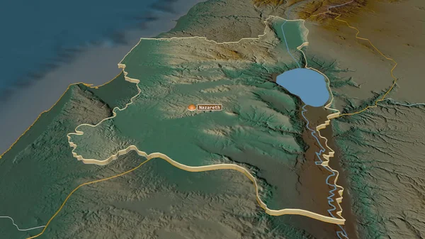 Zooma Hazafon Israels Distrikt Svagt Perspektiv Topografisk Reliefkarta Med Ytvatten — Stockfoto