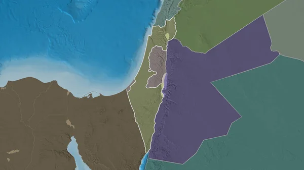 Forma Esboçada Área Israel Mapa Colorido Esburacado Divisão Administrativa Com — Fotografia de Stock