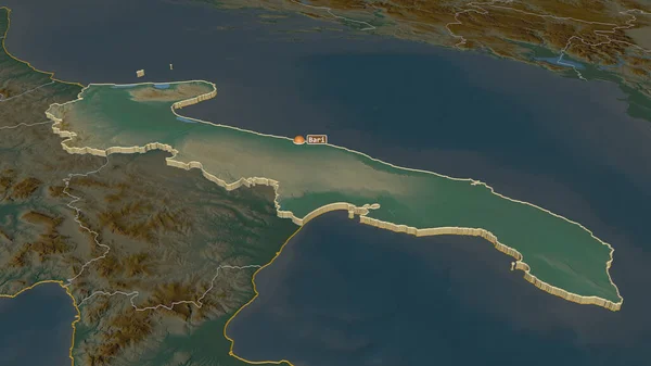 Ampliar Apulia Región Italia Extruido Perspectiva Oblicua Mapa Topográfico Relieve — Foto de Stock