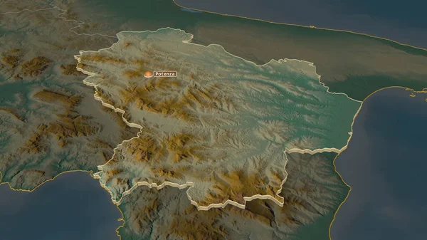 Zoom Basilicata Regione Italia Estruso Prospettiva Obliqua Mappa Topografica Rilievo — Foto Stock