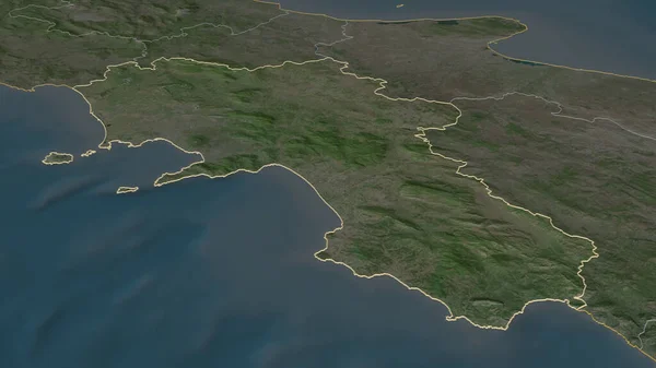 Zoom Sulla Campania Regione Italia Delineato Prospettiva Obliqua Immagini Satellitari — Foto Stock