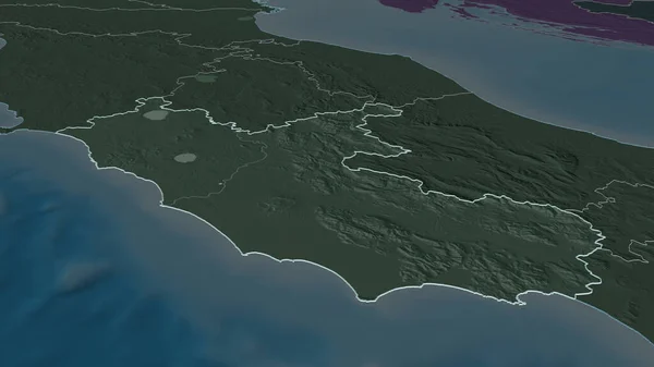 Zoom Auf Latium Region Italien Skizziert Schräge Perspektive Farbige Landkarte — Stockfoto