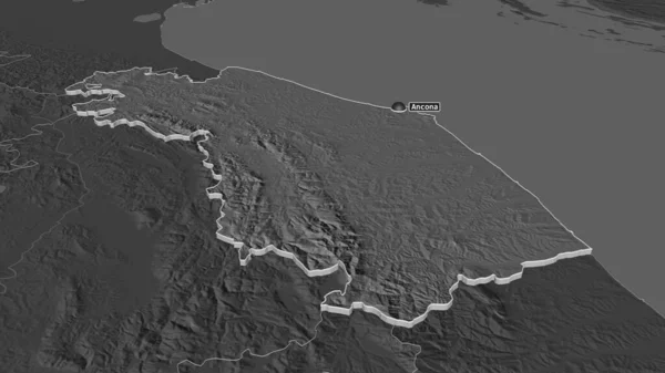 Ampliar Marche Región Italia Extruido Perspectiva Oblicua Mapa Elevación Bilevel — Foto de Stock