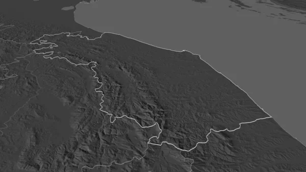 Ingrandisci Sulle Marche Regione Italia Delineate Prospettiva Obliqua Mappa Elevazione — Foto Stock