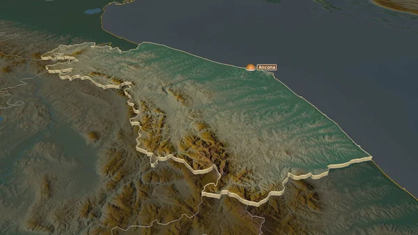 Zoom Sulle Marche Regione Italia Estruse Prospettiva Obliqua Mappa Topografica — Foto Stock