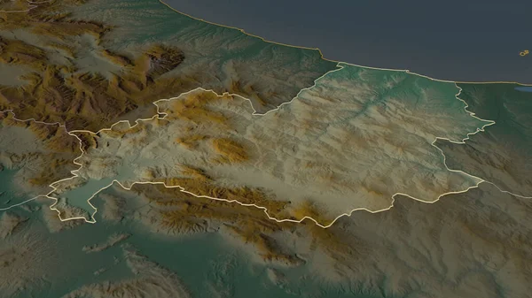 放大Molise 意大利地区 斜的角度 带有地表水的地形图 3D渲染 — 图库照片
