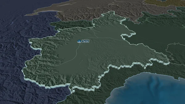 Piemonte イタリアの地域 でズームアウト 嘘の見方だ 水面と行政区画の色と衝突した地図 3Dレンダリング — ストック写真