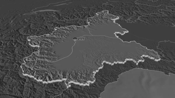 Zoom Piemonte Regione Italia Estruso Prospettiva Obliqua Mappa Elevazione Bilivello — Foto Stock