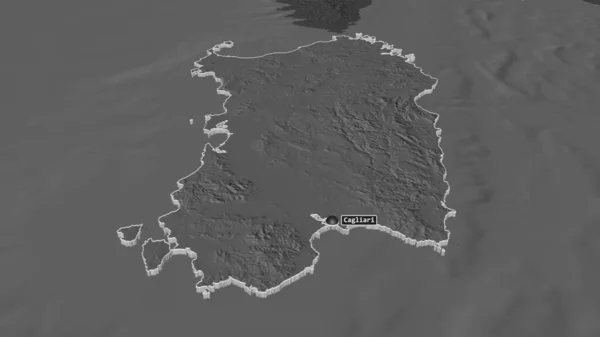 Zoom Sur Sardaigne Région Autonome Italie Extrudé Perspective Oblique Carte — Photo