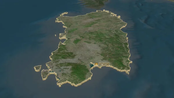 Inzoomen Sardegna Autonome Regio Van Italië Geëxtrudeerd Obliek Perspectief Satellietbeelden — Stockfoto