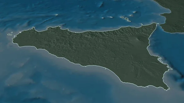 Aproxime Sicília Região Autônoma Itália Delineada Perspectiva Óbvia Mapa Colorido — Fotografia de Stock