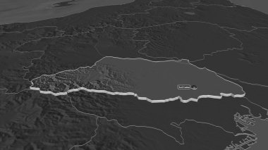 Saitama 'ya (Japonya ili) yakınlaştırın. Belirsiz bir bakış açısı. Yüzey sularıyla çift seviyeli yükseklik haritası. 3B görüntüleme