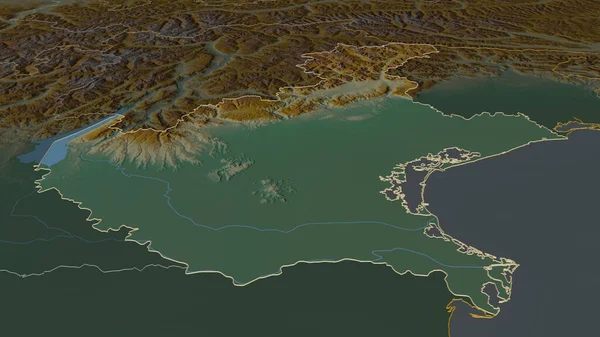 Vergrößern Sie Venetien Region Italien Umrissen Schräge Perspektive Topographische Reliefkarte — Stockfoto