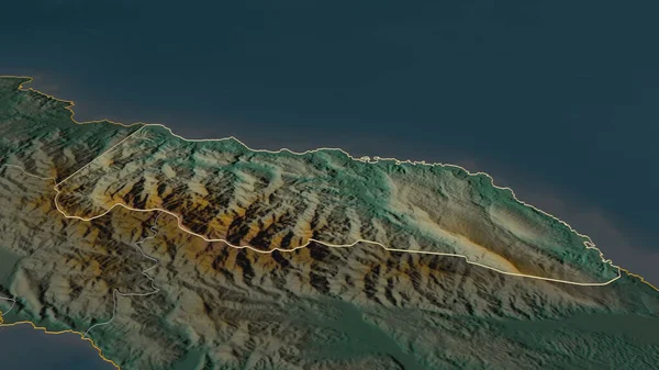 ポートランド ジャマイカの教区 のズームアウト概要 嘘の見方だ 地表水と地形救援マップ 3Dレンダリング — ストック写真