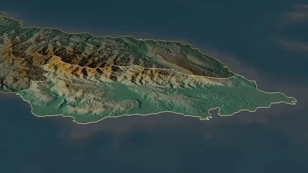 Zoom Saint Thomas Parish Jamaica Outlined Oblique Perspective Topographic Relief — Stock Photo, Image