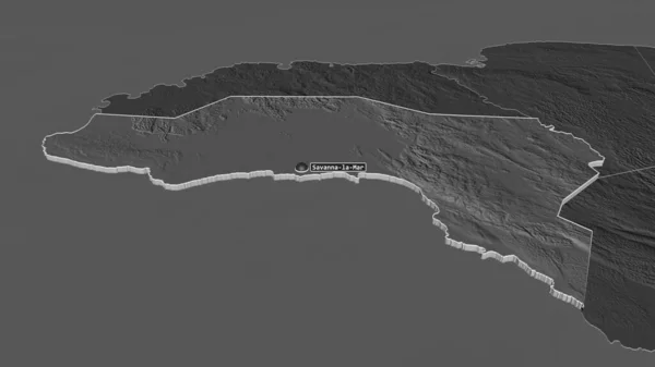 Zoom Westmoreland Parish Jamaica Extruded Oblique Perspective Bilevel Elevation Map — Stock Photo, Image