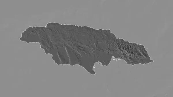 Outlined Shape Jamaica Area Bilevel Elevation Map Surface Waters Rendering — Stock Photo, Image