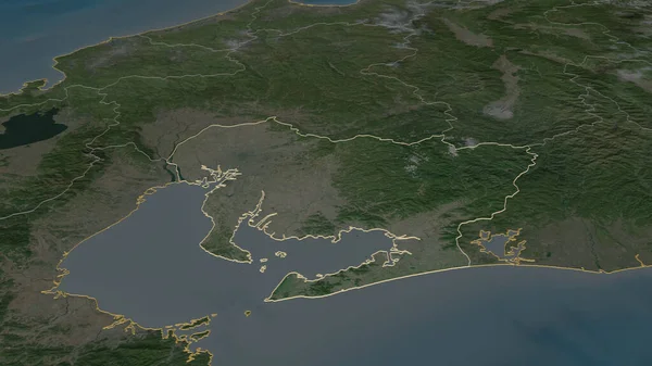 Powiększ Aichi Prefektura Japonii Zarysowane Perspektywa Ukośna Zdjęcia Satelitarne Renderowanie — Zdjęcie stockowe