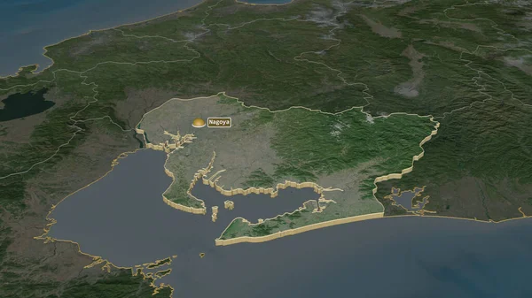 Ampliar Aichi Prefectura Japón Extruido Perspectiva Oblicua Imágenes Satélite Renderizado — Foto de Stock