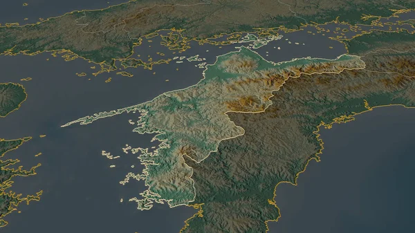 Zoom Sur Ehime Préfecture Japon Perspective Oblique Carte Topographique Relief — Photo