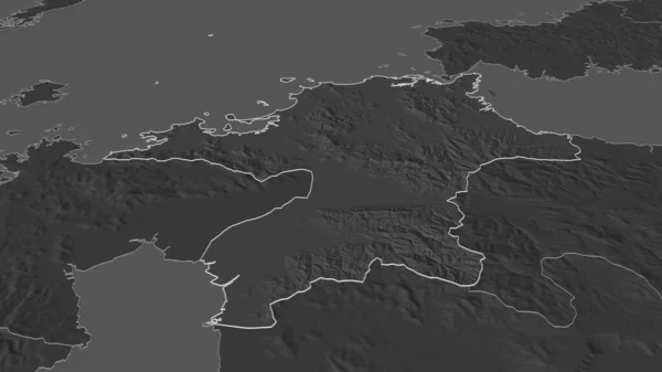 Zoom Fukuoka Prefettura Del Giappone Delineato Prospettiva Obliqua Mappa Elevazione — Foto Stock