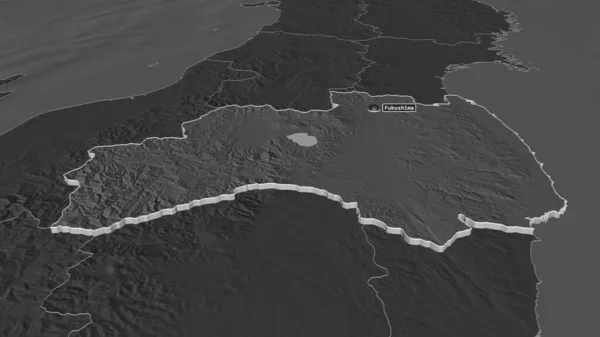 Powiększ Fukushima Prefektura Japonii Ekstrudowane Perspektywa Ukośna Dwupoziomowa Mapa Wysokości — Zdjęcie stockowe