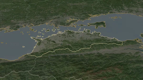 Zoom Auf Kagawa Japan Umrissen Schräge Perspektive Satellitenbilder Rendering — Stockfoto