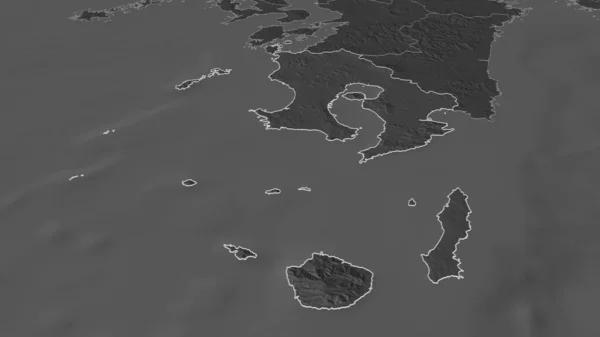 Zoom Kagoshima Prefecture Japan Outlined Oblique Perspective Bilevel Elevation Map — Stock Photo, Image