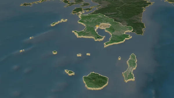 Zoom Kagoshima Prefecture Japan Extruded Oblique Perspective Satellite Imagery Rendering — Stock Photo, Image