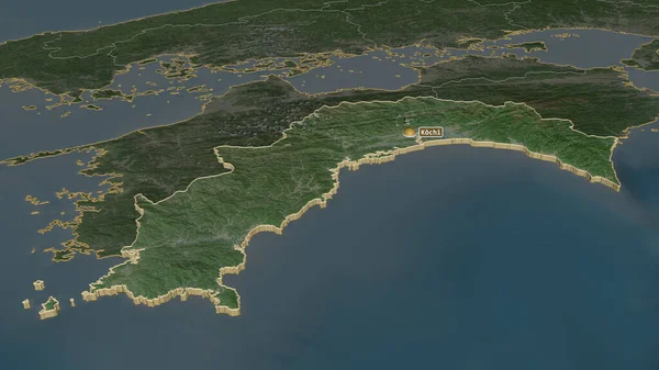 Zoom Auf Kochi Präfektur Japan Schräge Perspektive Satellitenbilder Rendering — Stockfoto