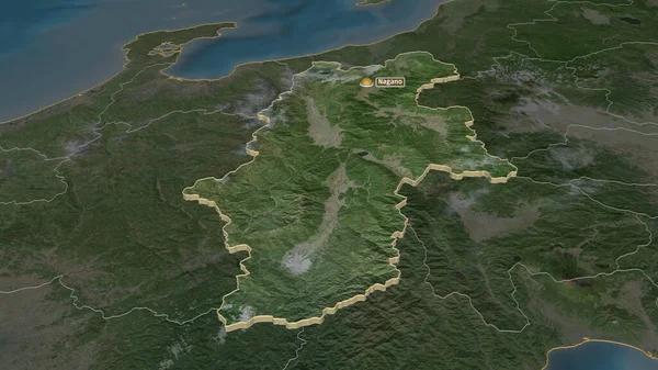 Zoom Sur Nagano Préfecture Japon Extrudé Perspective Oblique Imagerie Satellite — Photo