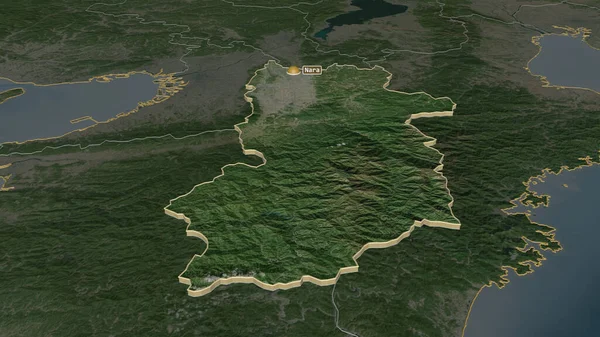放大奈良 日本都道府县 的挤压 斜的角度 卫星图像 3D渲染 — 图库照片