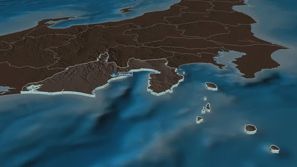 Zoom Shizuoka Prefeitura Japão Extrudido Perspectiva Óbvia Mapa Colorido Esburacado — Fotografia de Stock