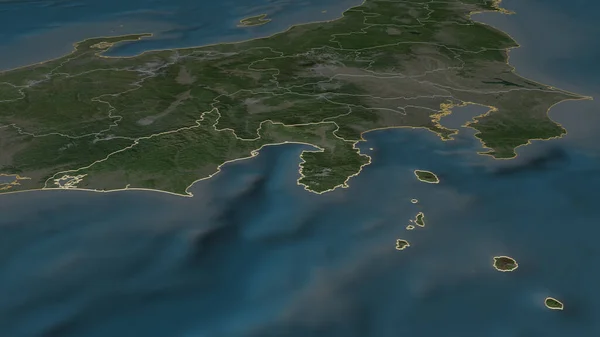 Zoom Auf Shizuoka Präfektur Von Japan Umrissen Schräge Perspektive Satellitenbilder — Stockfoto