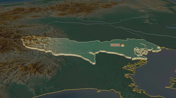 Zoom Auf Tokio Japans Metropole Schräge Perspektive Topographische Reliefkarte Mit — Stockfoto