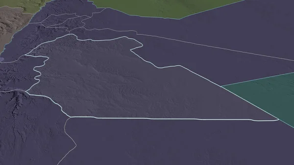 Zoom Amman Provincia Giordania Delineato Prospettiva Obliqua Mappa Colorata Urtata — Foto Stock