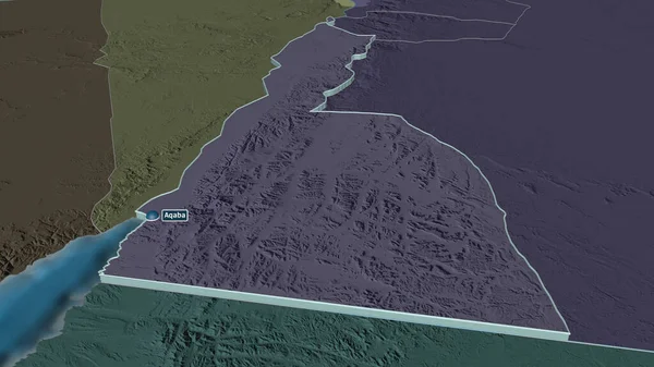 Zoom Aqaba Provincia Giordania Estruso Prospettiva Obliqua Mappa Colorata Urtata — Foto Stock